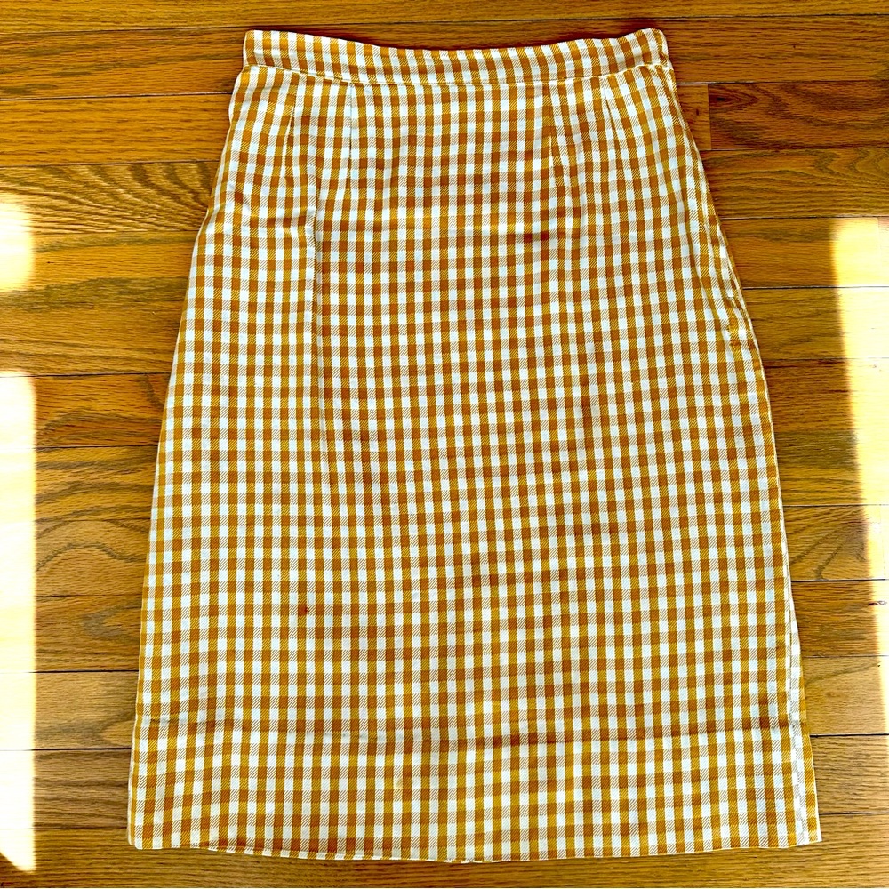 Gingham Mustard Yellow Pencil Skirt Vintage Handmade Pinup Size 4